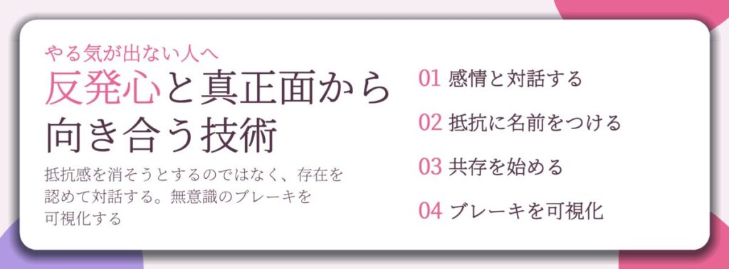 反発心と真正面から 向き合う技術。感情と対話する、抵抗に名前をつける、共存を始める、ブレーキを可視化