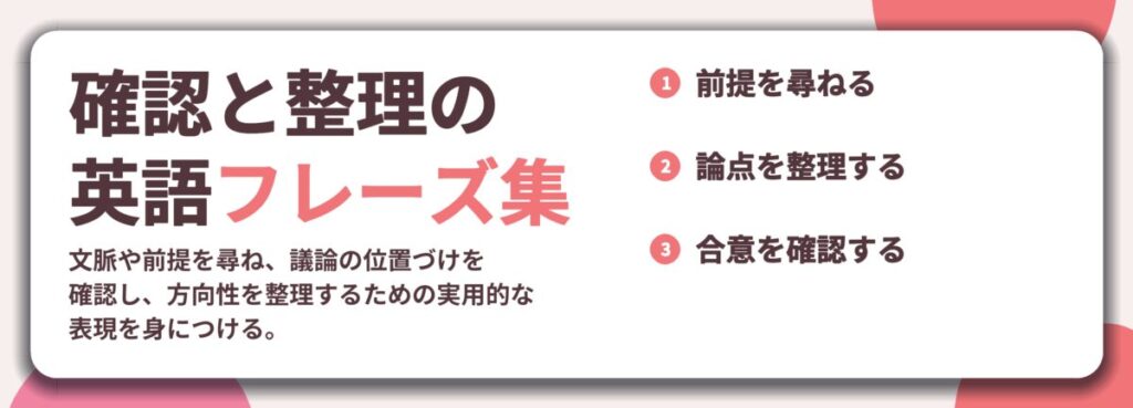 確認と整理の 英語フレーズ集