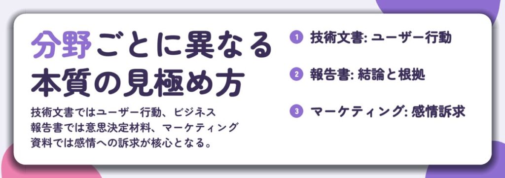 分野ごとに異なる 本質の見極め方