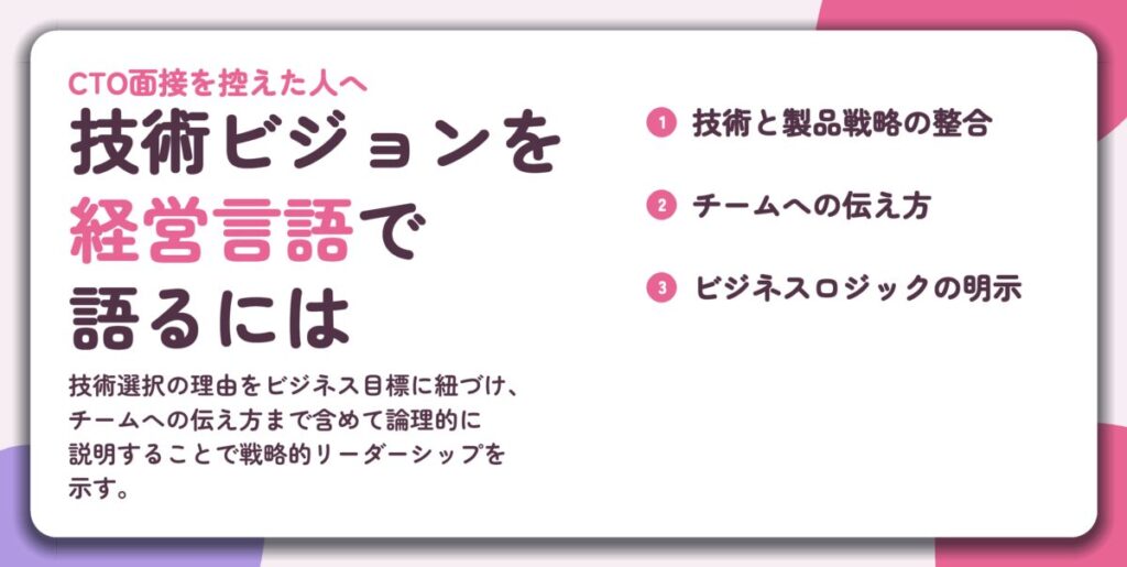 技術ビジョンを 経営言語で 語るには。技術と製品戦略の整合、チームへの伝え方、ビジネスロジックの明示