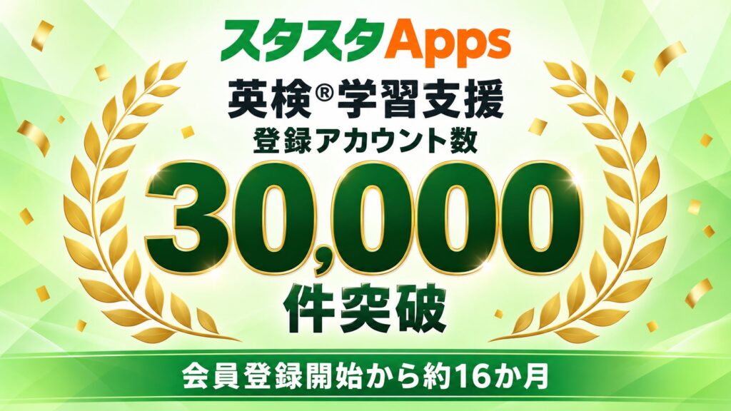 英検学習支援サービス「スタスタApps」 登録アカウント数が3万件を突破 約16か月でAI採点などを活用